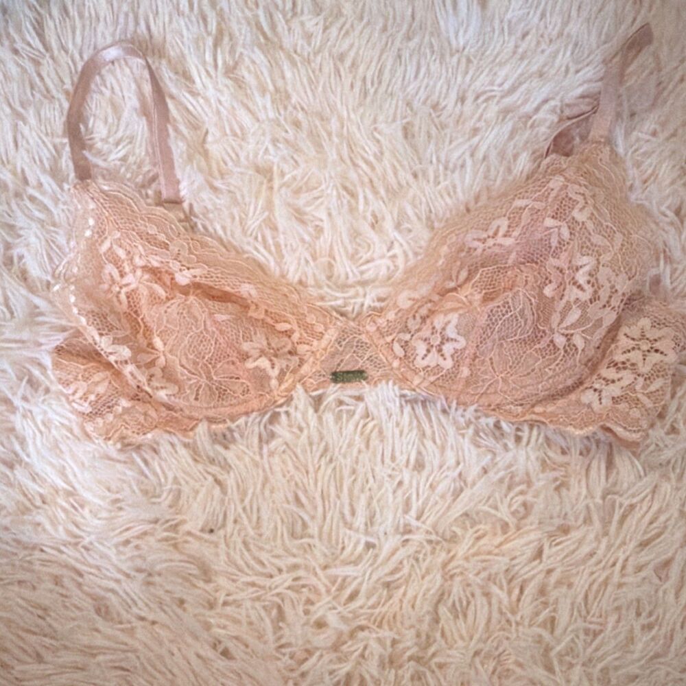 Staff Peach Pink Lace Balconette Bra Underwired Adjustable 34B Floral Sheer